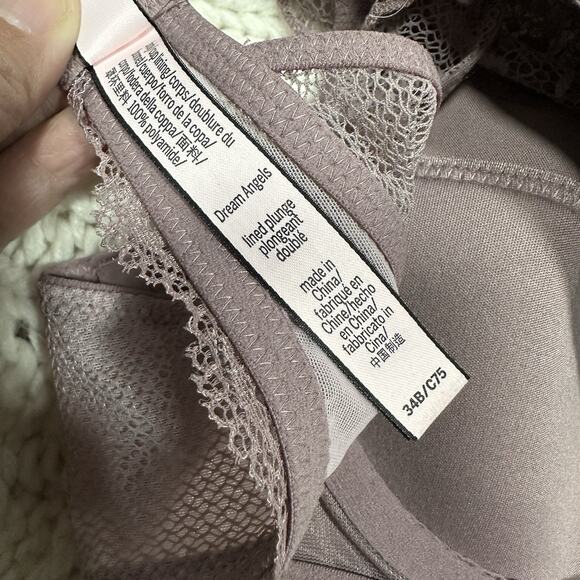 Victoria’s Secret Dream Angels Halter Lace Plunge Bra 34B Satin Mauve - Picture 3 of 6
